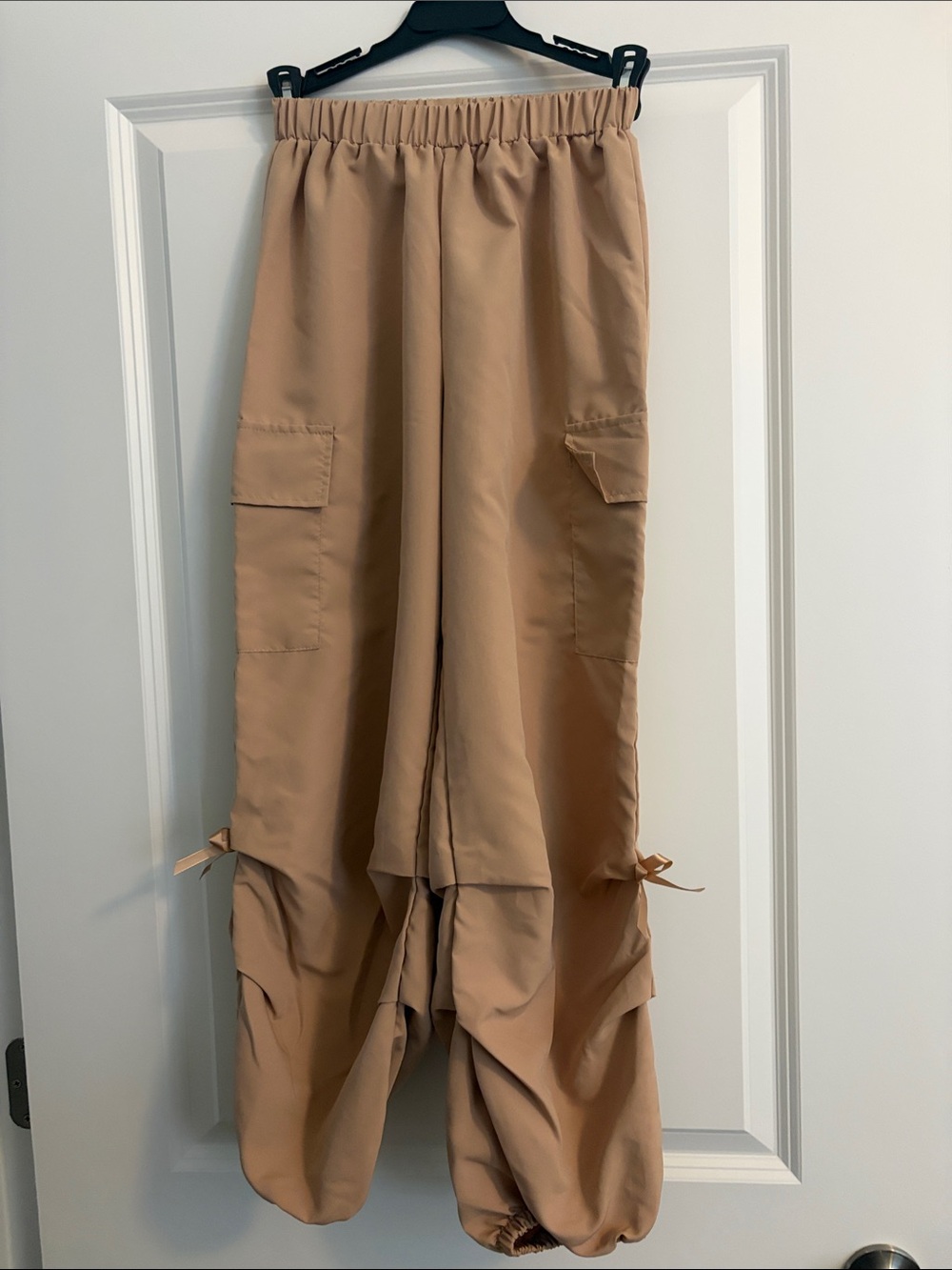 Tan Cargo-Style Drawstring Harem Pants